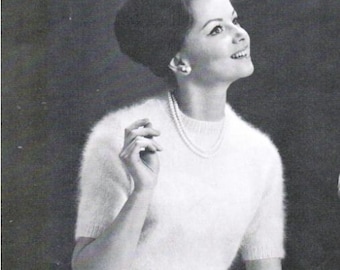 Vintage Angora-trui breipatroon: damesmaten 12-18 (pdf-patroon)