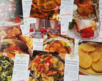 Vintage 1990's recipe cards collection (8 cards) / Healthy Meals in Minutes / Cooking junk journal ephemera