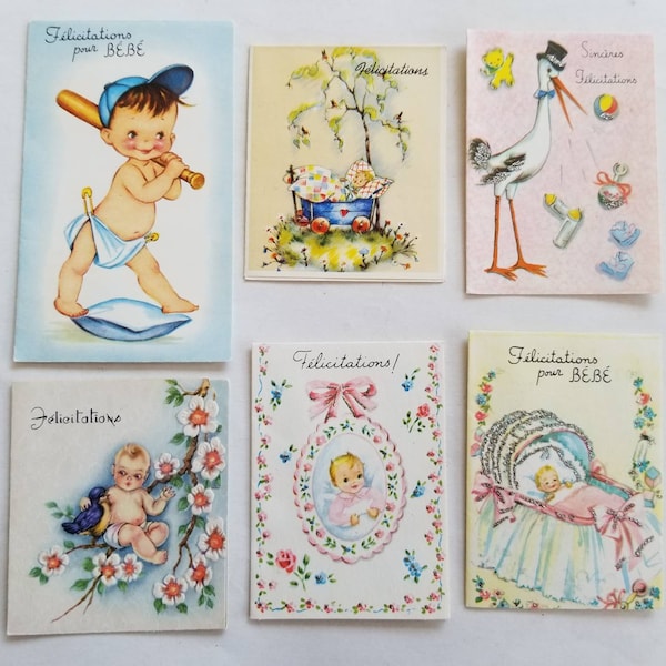 Choice of vintage French baby congratulations cards / Carte de naissance / félicitations bébé / baseball baby