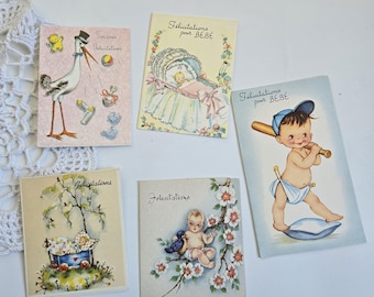Vintage Franse babykaart, jaren 40-50 Félicitations pour Bébé
