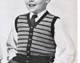 Child's Sleeveless Cardigan knitting pattern PDF / Size 8, 10 and 12 years / Boy's cardigan Vest Pattern / sweater pattern