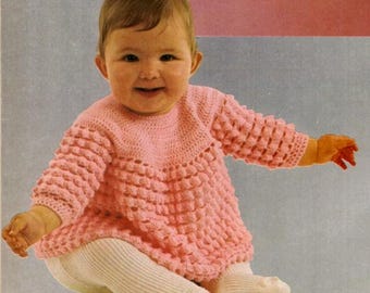 Haakpatroon vintage babytrui pdf: jaren 1970 popcornsteek peuterjasje