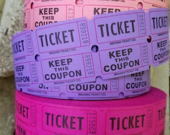 Magenta two part tickets / pink birthday party tickets / white raffle tickets / admit one tickets / Red tickets