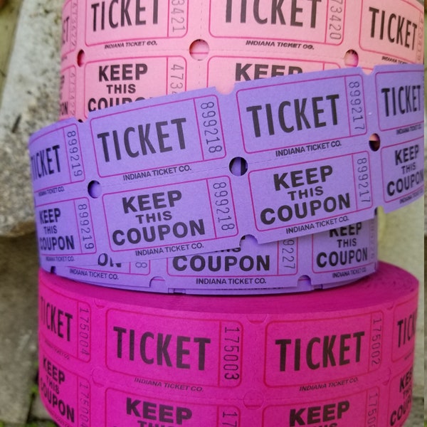 Magenta two part tickets / pink birthday party tickets / white raffle tickets / admit one tickets / Red tickets