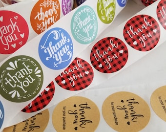 1.5 inch Thank You stickers / Buffalo plaid thank you stickers / Thank you for your purchase