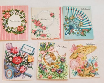 Choice of unused vintage French Congratulations mini cards /  Cartes de félicitations