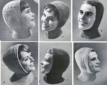 Vintage gebreide helmmutspatronen: familie bivakmutsontwerpen (pdf-patroon)