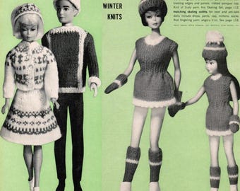Fashion doll winter outfit PDF patterns / For 11 1/2 inch doll / winter knitting patterns /  Nordic sweater patterns / Figure skating outfit