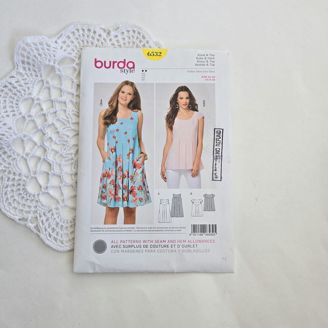 Burda 6532 Summer Dress and Top Pattern / Cut to Size 14 / Sizes 8 to ...