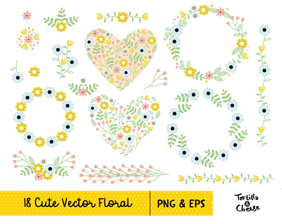 Cute Vector Floral Clipart Set Elements Commercial Use Etsy