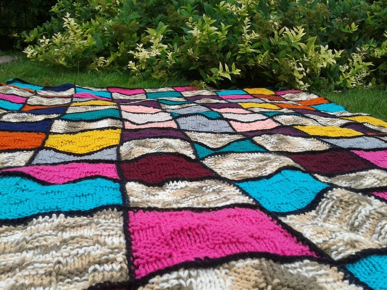 Knitted Blanket Patchwork quilt for garden and home Rustic Etsy