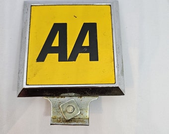 Square AA Car Badge 1960s /970's - Complete With Retaining Brackets/Fixings