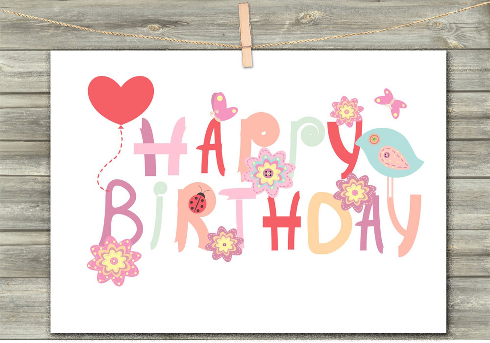 Happy Birthday DIGITAL CARD Download Card Greeting Card Etsy