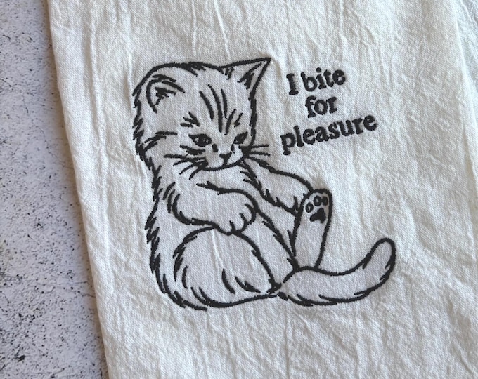 Evil Cat Funny Embroidered Tea Towel