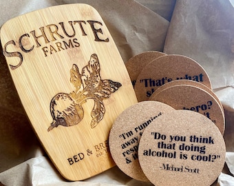 Small The Office Gift Set With Cutting Board and Coasters