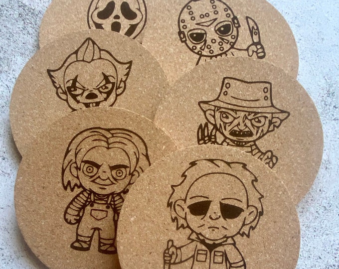Set of Six Horror Movie Cork Coasters