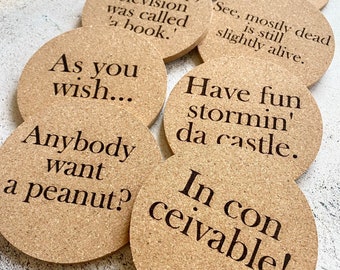 Set of Eight Princess Bride Quote Cork Coasters
