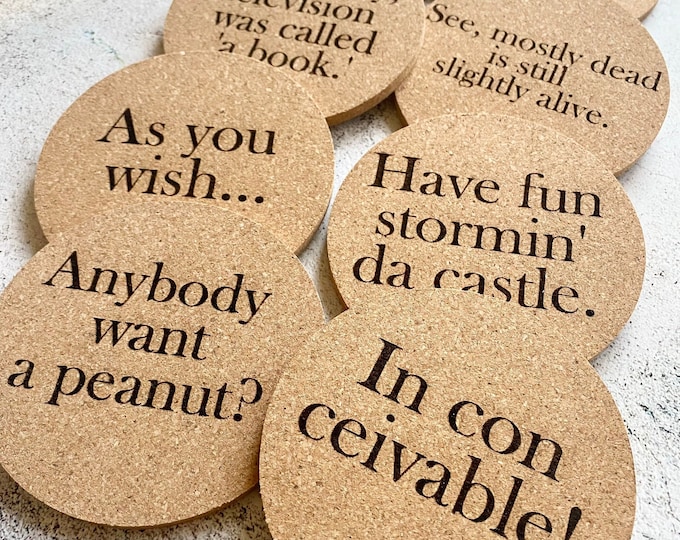 Set of Eight Princess Bride Quote Cork Coasters