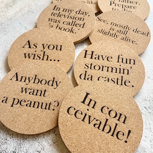 Set of Eight Princess Bride Quote Cork Coasters