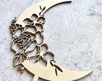 Boho Floral Moon Cake Topper
