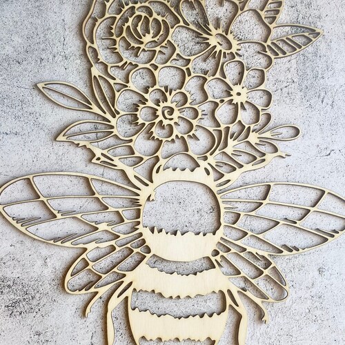 Floral Bumblebee Patina Wood Wall Decor Laser Cut Wood Boho | Etsy