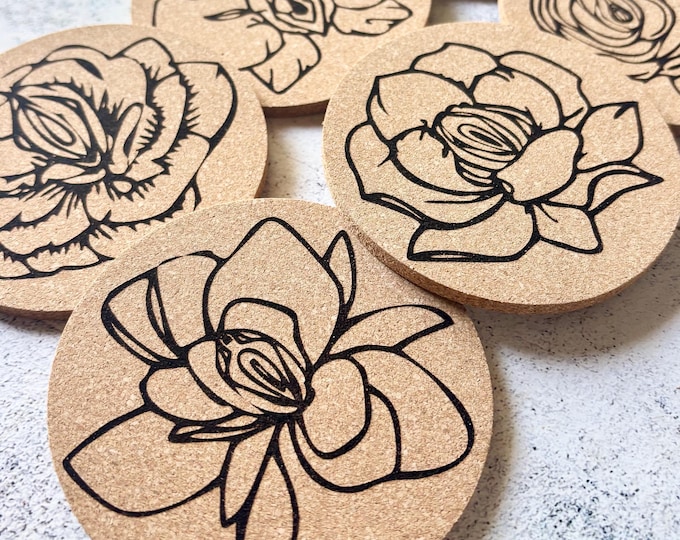 Floral Vagina Cork Coasters Set of Six