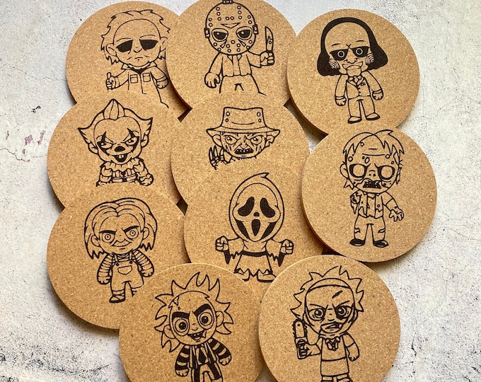 Set of Ten Horror Movie Cork Coasters