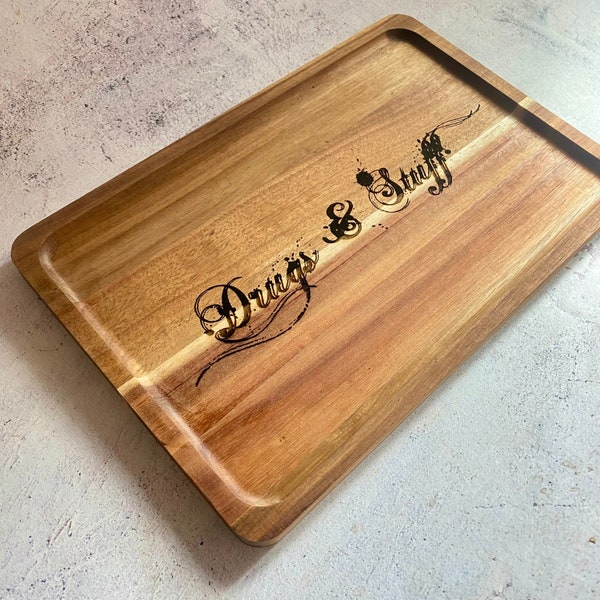 Drugs And Stuff Script Acacia Wood Tray