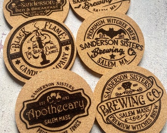 Set of Six Hocus Pocus Cork Coasters Set