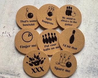 Funny Bowling Themed Cork Coasters Set