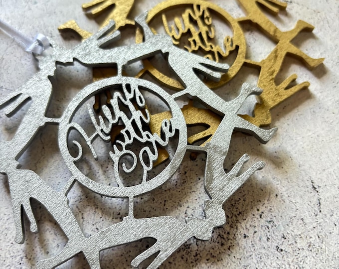 Hung With Care Naked Men Wood Christmas Ornament