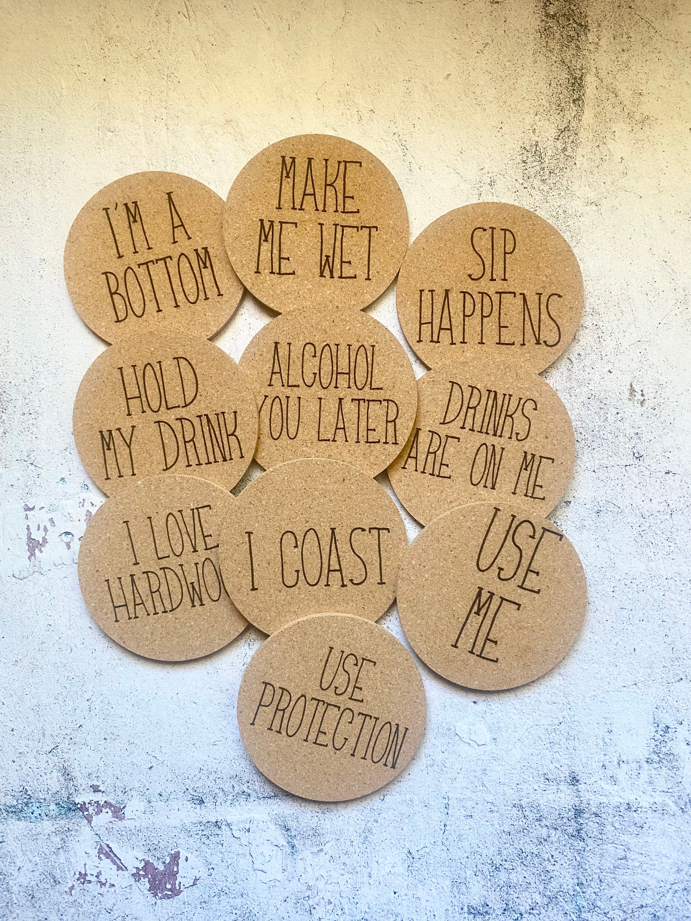 Funny Cork Coasters Set of Ten, Custom Engraved Funny Coaster Set Bar  Coaster Set Drinking Coasters Housewarming 