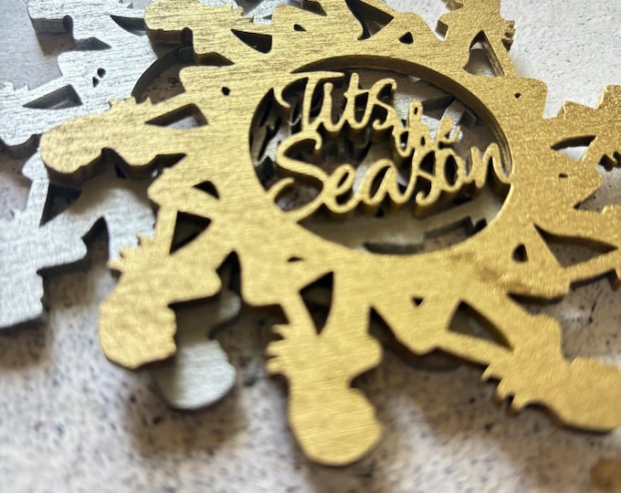 Tits The Season Flake Wood Christmas Ornament