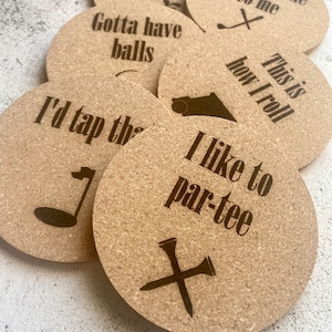 Funny Golf Themed Cork Coasters Set