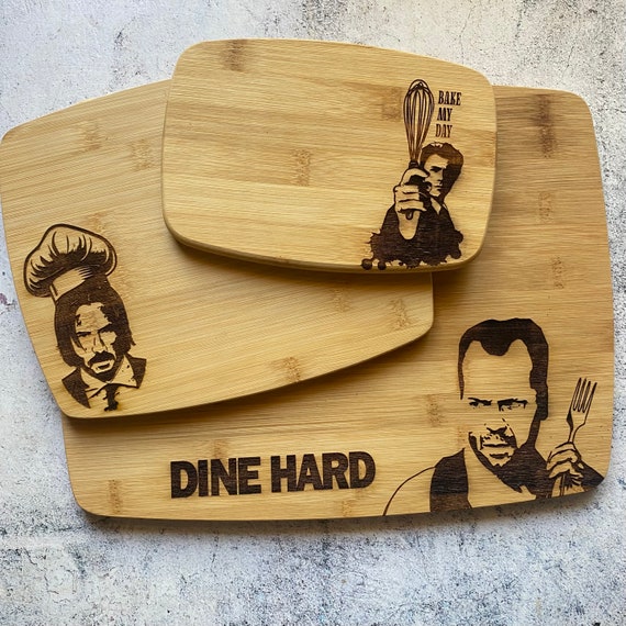 Action Movie Cutting Board Set of Three, Engraved Bamboo Cutting