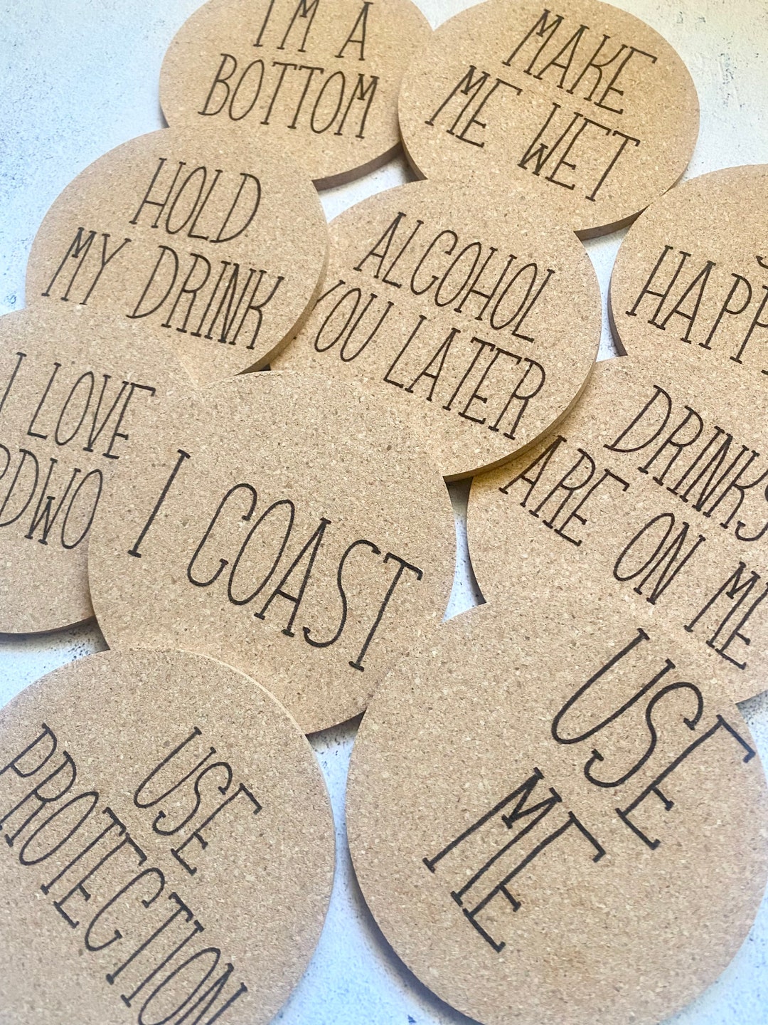 Funny Cork Coasters Set of Ten Custom Engraved Funny Coaster Etsy