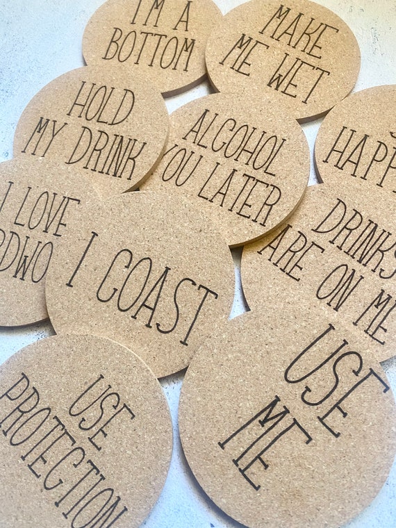 Funny Cork Coasters Set of Ten, Custom Engraved Funny Coaster Set Bar  Coaster Set Drinking Coasters Housewarming 