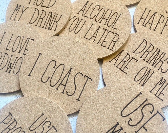 Funny Cork Coasters Set of Ten