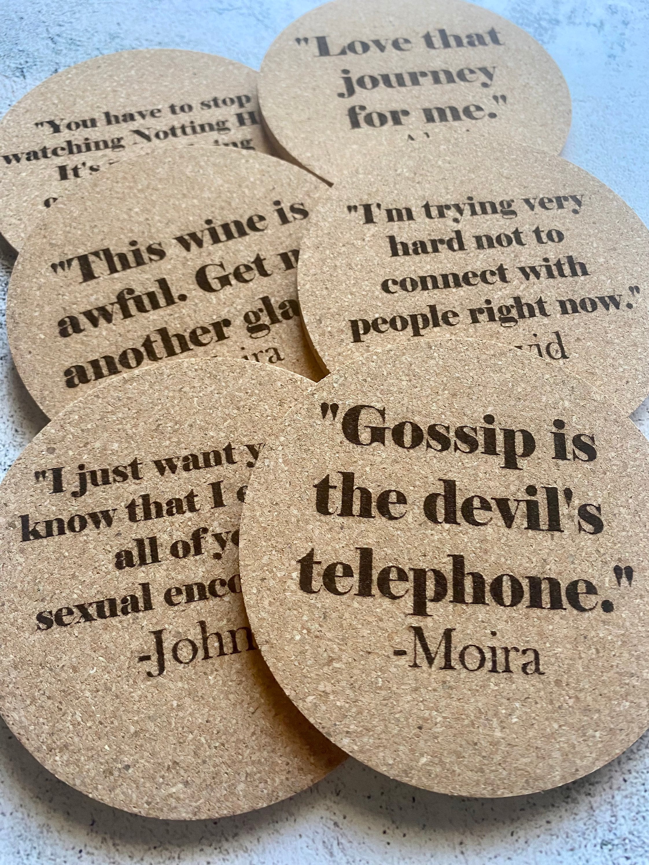 Great gift. Cork coaster set of six personalized custom engraved text 
