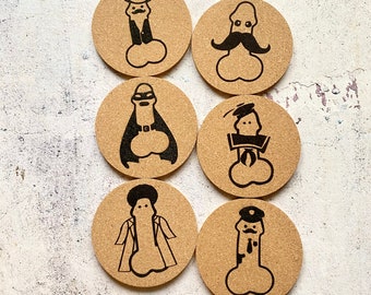 Hallowiener Penis Funny Cork Coasters Set of Six