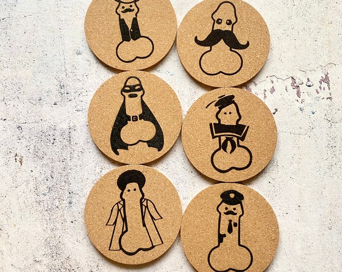 Hallowiener Penis Funny Cork Coasters Set of Six
