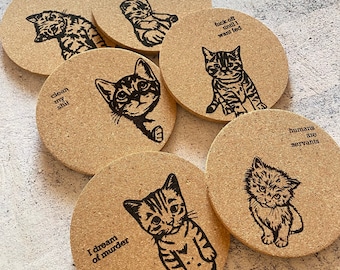 Evil Cats Cork Coasters Set of Six
