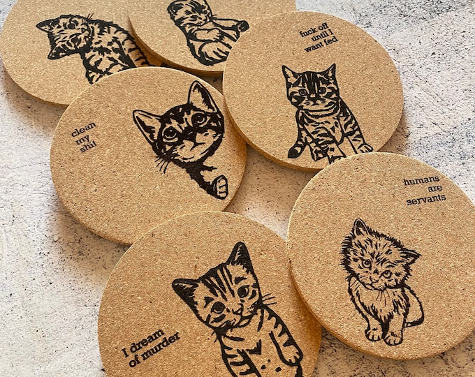 Evil Cats Cork Coasters Set of Six