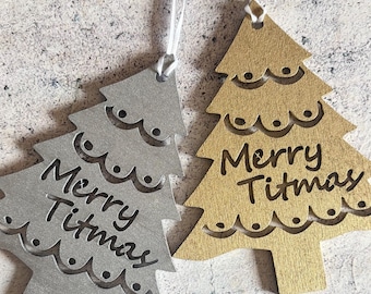 Merry Titmas Tree Wood Christmas Ornament