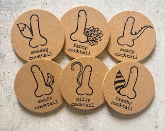 Cocktails Funny Cork Coasters Set of Six