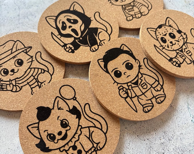 Cat Killers, Horror Movie Set of Six Cork Coasters