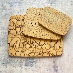 Naughty Parts Bamboo Cutting Board Set of Three, Cockcuterie, Charbooberie, Charcoocherie, Engraved Cutting Board