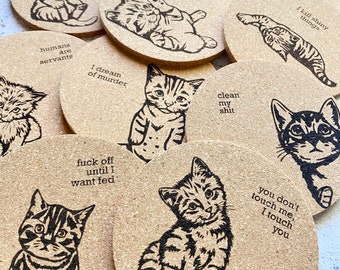 Evil Cats Cork Coasters Set of Ten