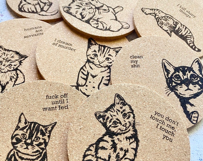Evil Cats Cork Coasters Set of Ten