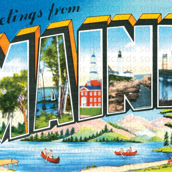 Maine, Maine Postcard, Travel Postcard Maine, Vintage Postcard Maine, Maine Postcards, Maine Art, Maine Travel Postcard, Travel Postcards